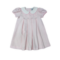 Robe plissée à col carreaux roses