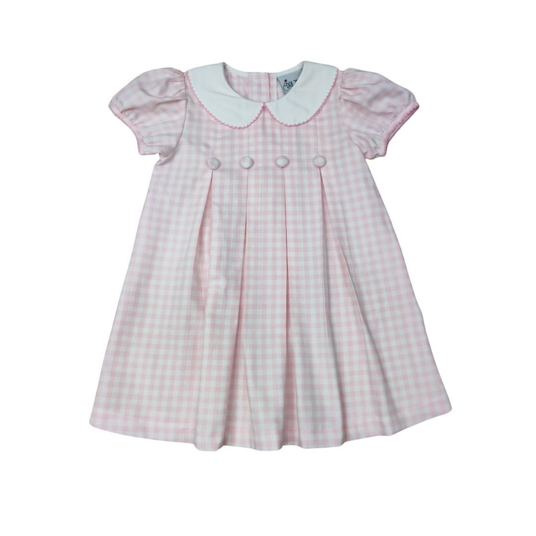 Robe plissée à col carreaux roses