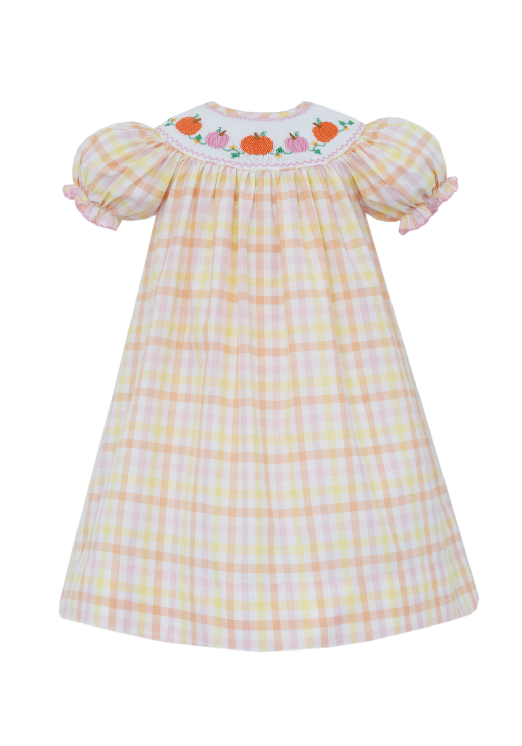 Robe-tablier pour fille en vichy smocké citrouille