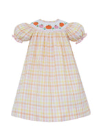 Robe-tablier pour fille en vichy smocké citrouille
