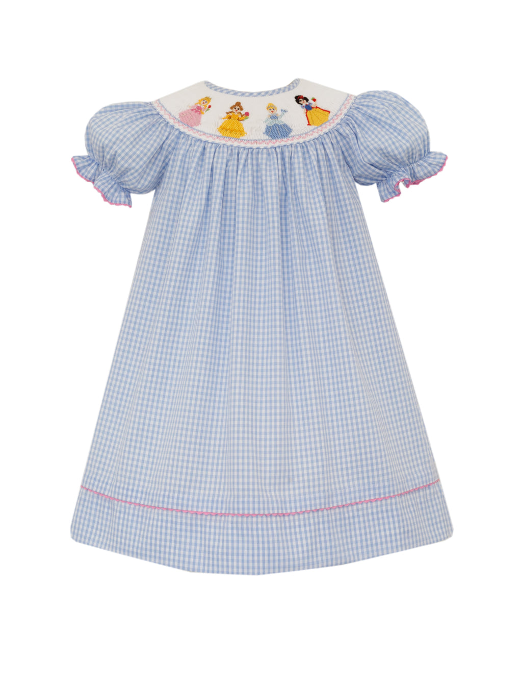 Robe de princesse à carreaux vichy bleus et smocks