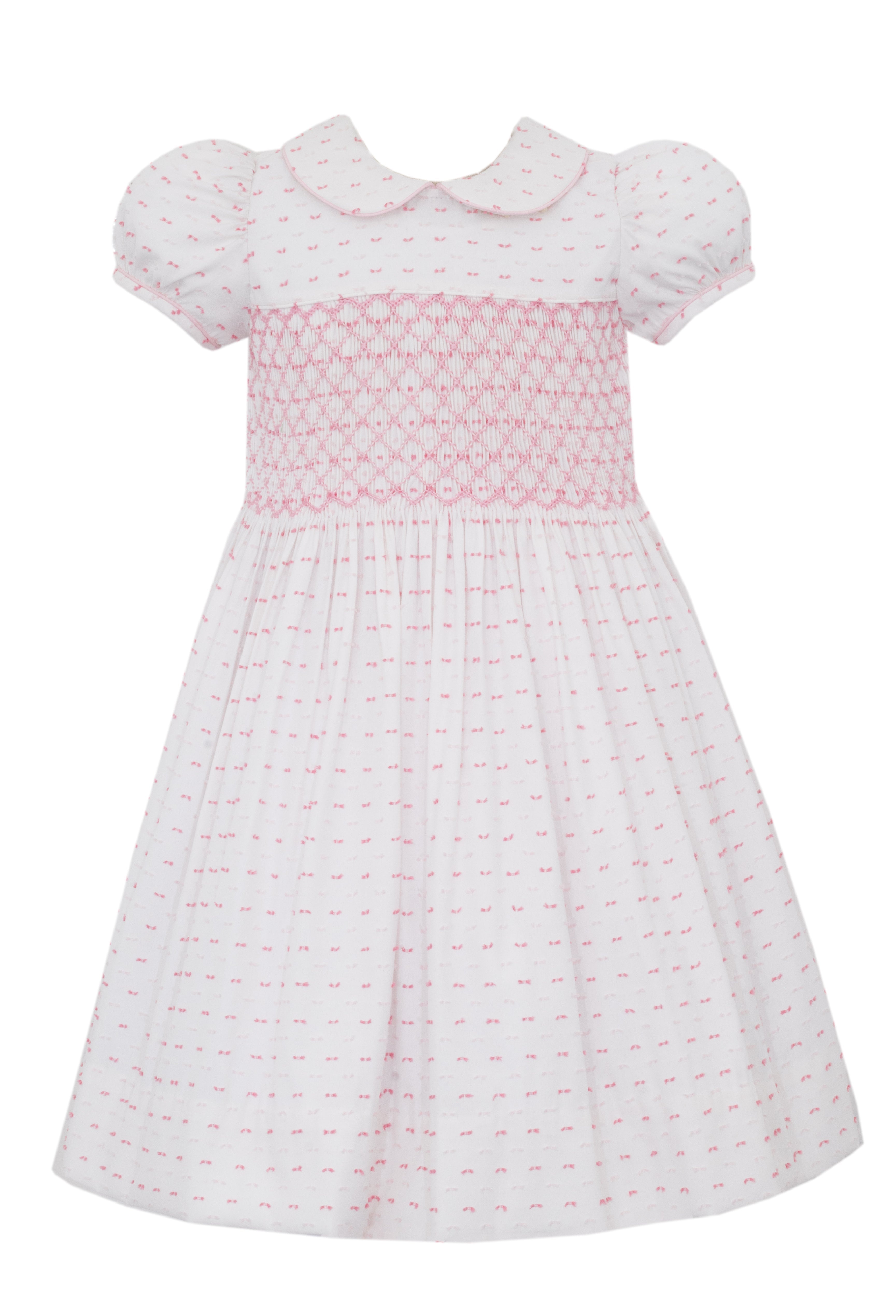 Robe Plumetis Fille Rose et Blanc à Pois