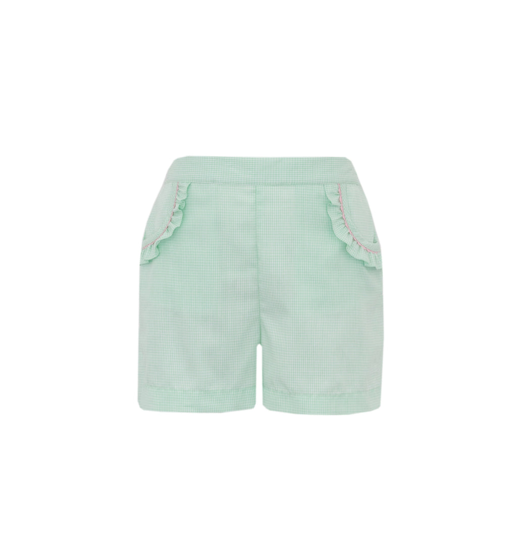 Short vert à carreaux vichy pour fille