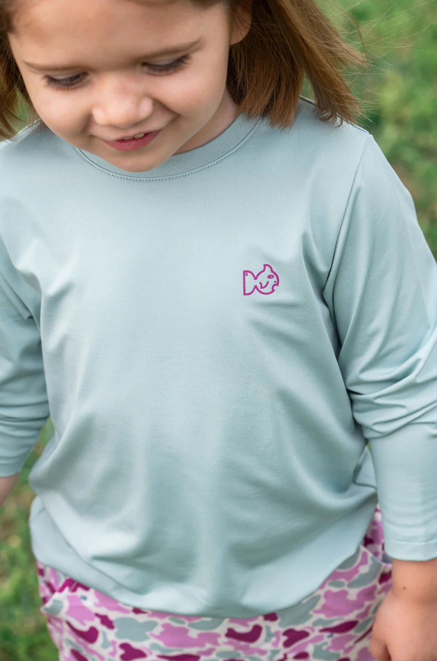 T-shirt manches longues Pro Performance pour fille, coloris Blue Surf avec Pink Camo