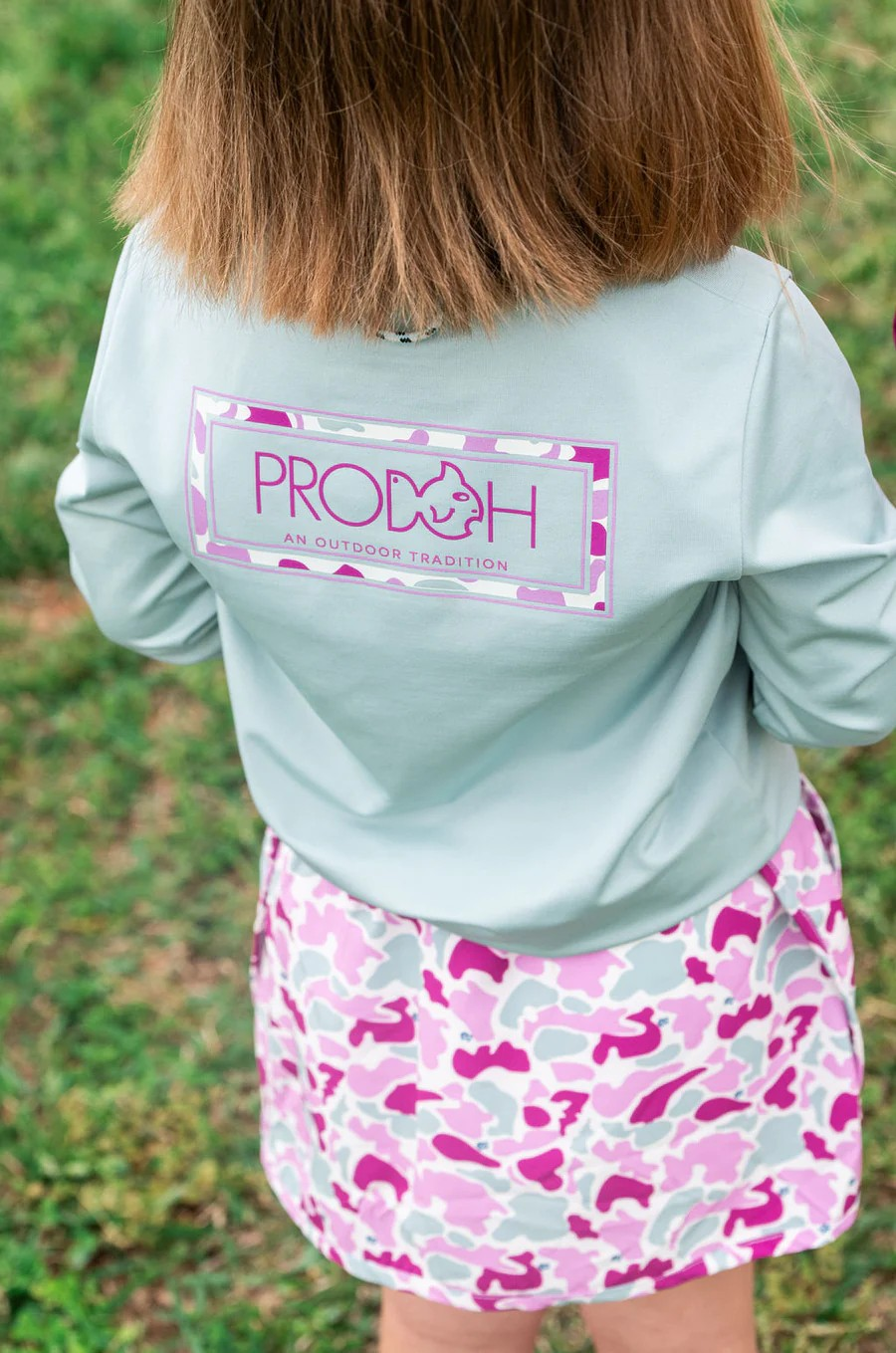T-shirt manches longues Pro Performance pour fille, coloris Blue Surf avec Pink Camo