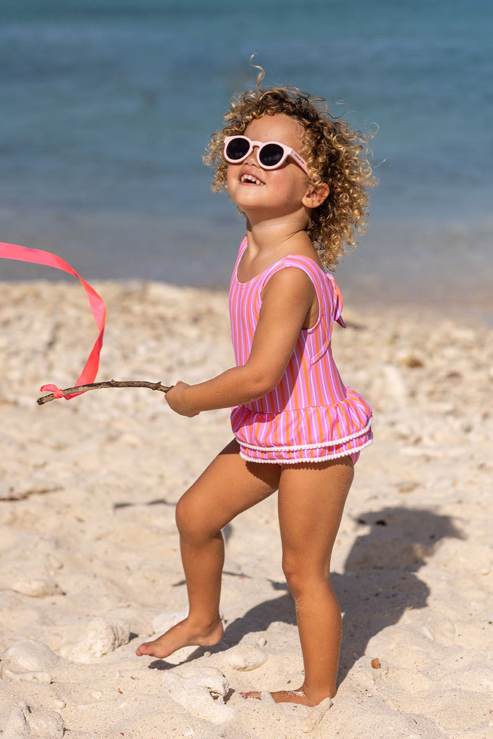 Maillot de bain jupette rayé coucher de soleil
