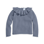 Chandail en tricot à col volanté - Bleu poussiéreux