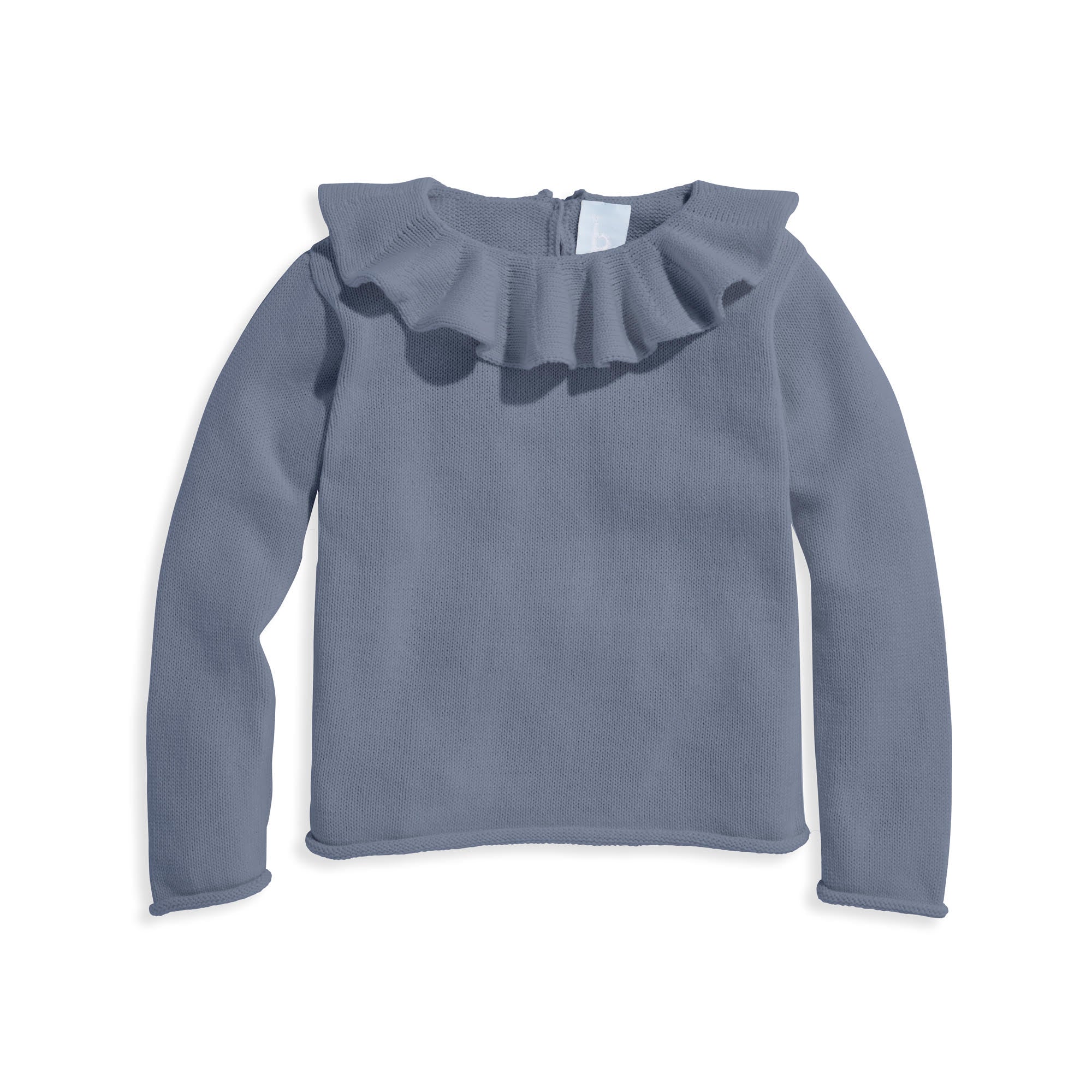 Chandail en tricot à col volanté - Bleu poussiéreux